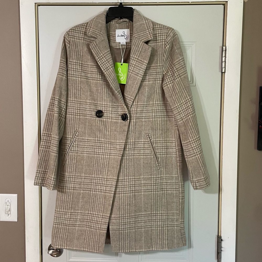 NWT Sam Edelman Windowpane Plaid Coat in Feminine Plaid Size S Wool blend - Picture 2 of 10